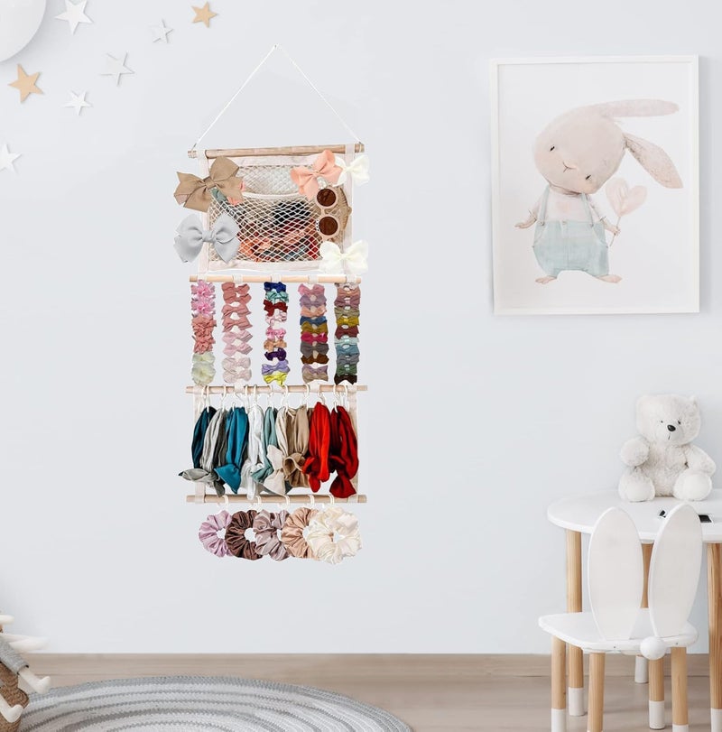 Eforwest حامل رباط الشعر منظم bows للفتيات الصغيرات سعة كبيرة حامل bows لملحقات الشعر منظم معلق على الحائط لغرفة نوم الأطفال (بيج 2) - Image 2
